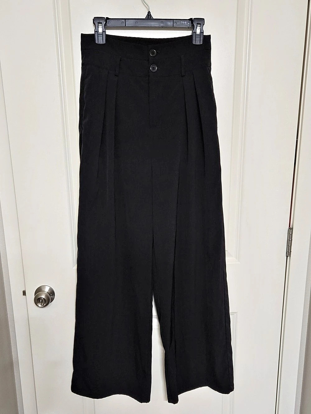 Cider High Waist Pleated Wide Leg Trousers Wide Leg Polyester Pants in Black